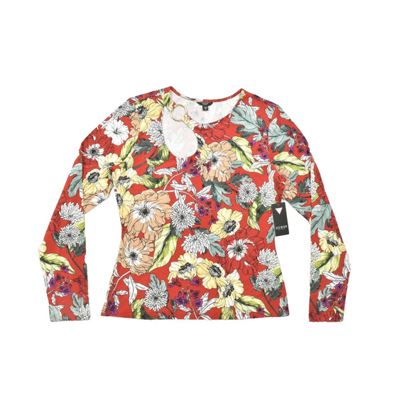 Guess Women's Blouse Top Long Sleeve Floral Size XL Cotton Blend Crewneck - Picture 1 of 8